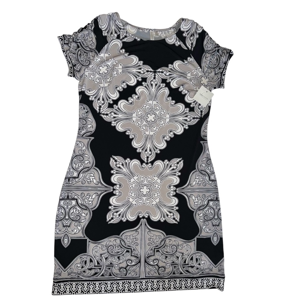 Madison Black, Cream & Taupe Stretchy Dress Sz M